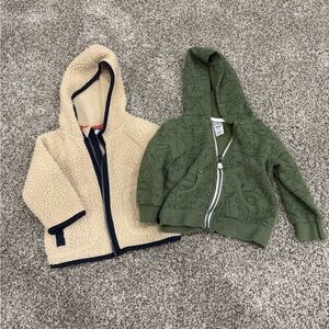 Kids Hooded Fleece Jacket - Cream and Olive Green